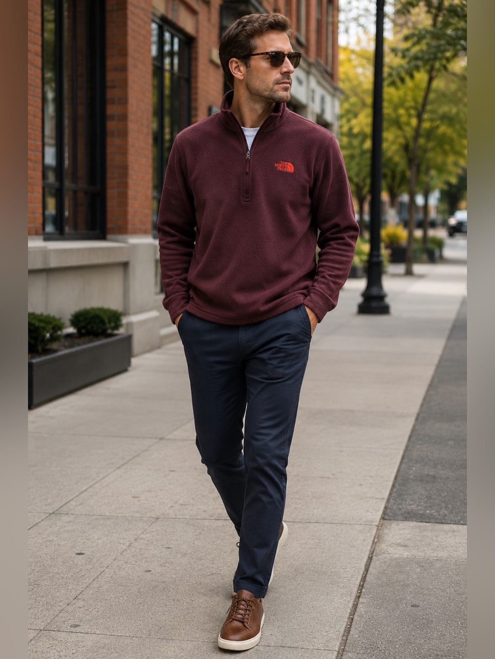 The North Face Men's Burgundy Half-Zip Fleece with Red Logo M